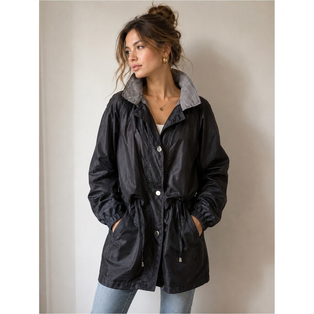 Vintage 90’s Braetan Oversized Jacket Drawstring Waist Windbreaker Black - M